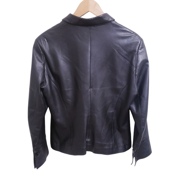 Black Leather Button Up Jacket, Size 44 - Picture 6 of 16